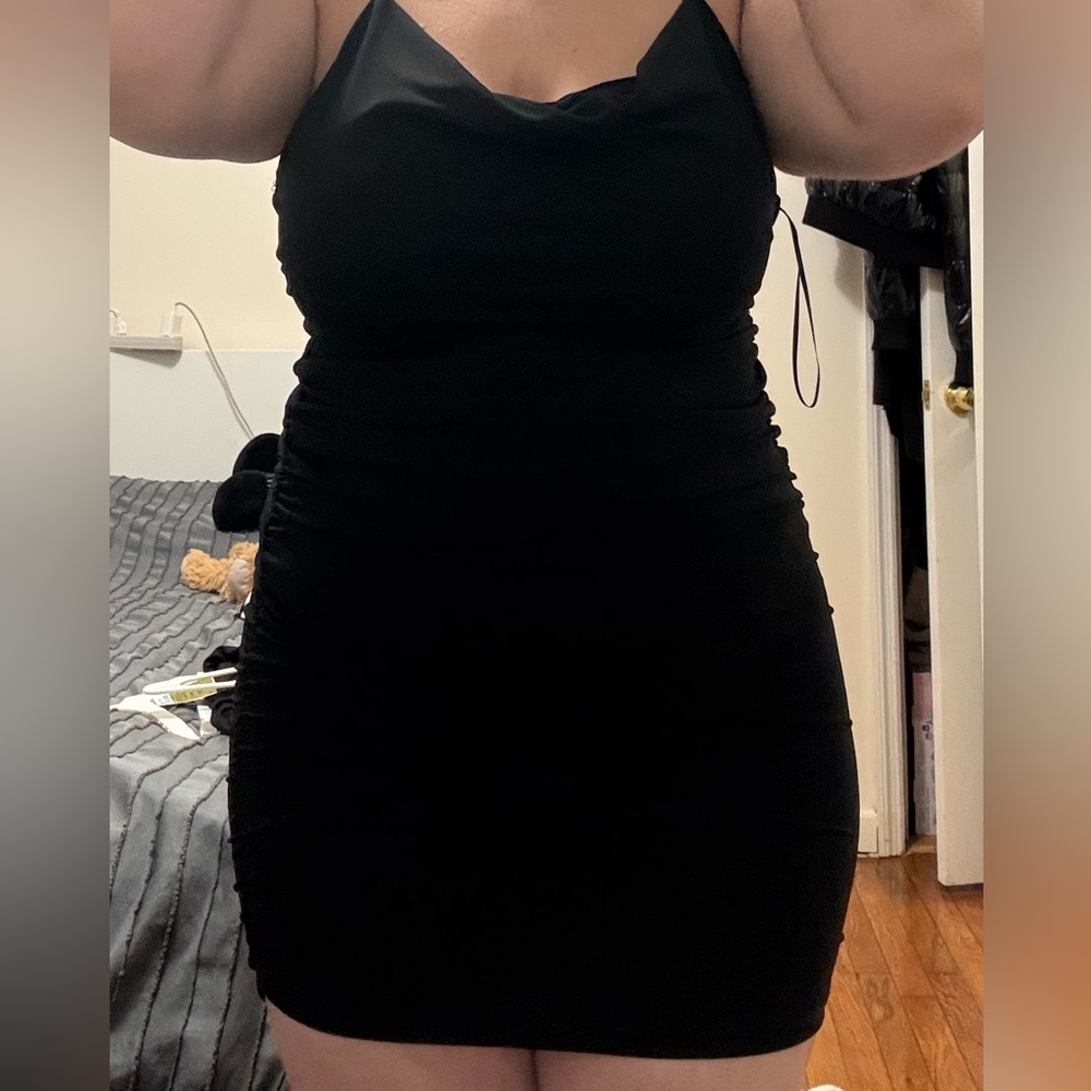 NWT ZARA Black Bodycon Dress - Sleek Ruched Design